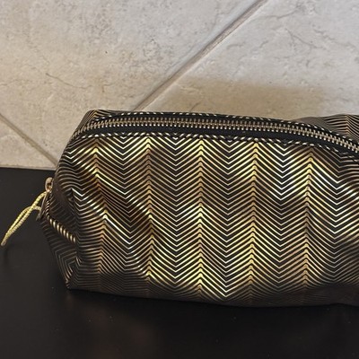 Gold & Black Chevron Pattern Cosmetic Bag