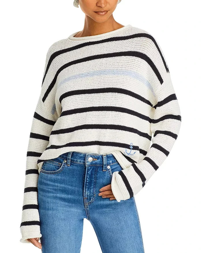 Veronica Beard Rori Sweater Women's XL Off White Multi Stripe Roll