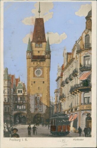 Ansichtskarte Freiburg i.B. Martinstor 1911 Straßenbahn  (Nr.9002)