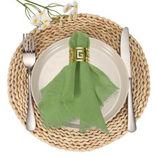 6Pcs Cotton Linen Napkins, 13 x 13 Inch Cloth Napkins Fringe, Dusty Green