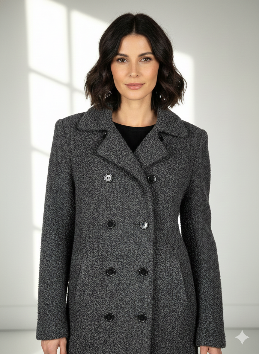 Sandro Paris Double Breasted Wool Blend Coat 70% Wool Textured Gray size 4