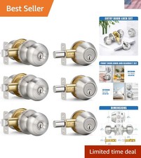 Heavy-Duty 3-Piece Door Knob Deadbolt Set with One-Touch Lock - Rust Resistant