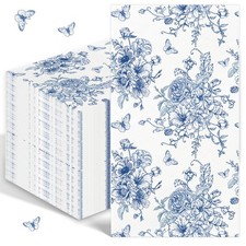 100PCS Blue Floral Napkins Disposable Hand Towels for Bathroom 3 Ply Blue and...