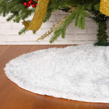 White Faux Fur Christmas Tree Skirt for 5Ft Trees - 30In Decor