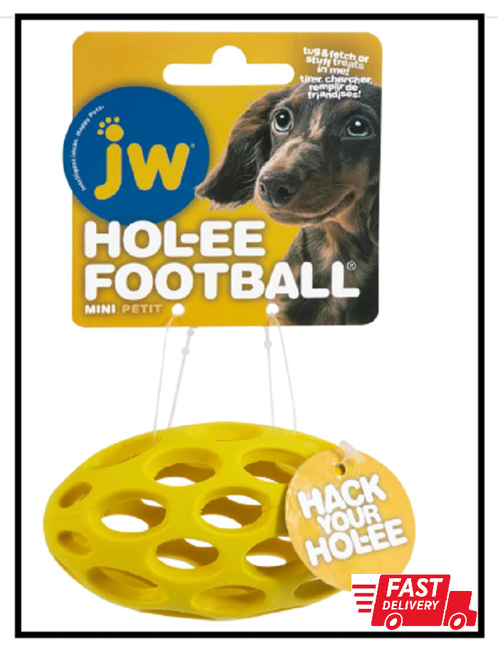 JW Pet Hol-ee Football Dog Toy Puzzle Ball, Natural Rubber, 