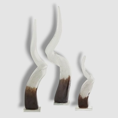 $298 Global Views White Glass Horns 3pc Decorative Centerpiece Table Sculpture