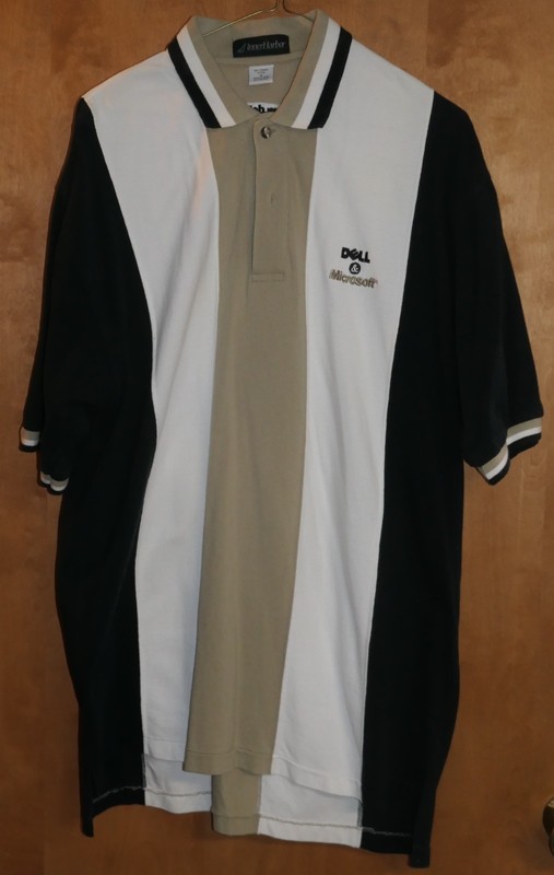 Dell and Microsoft polo shirt size XL 100% Cotton black white tan collar