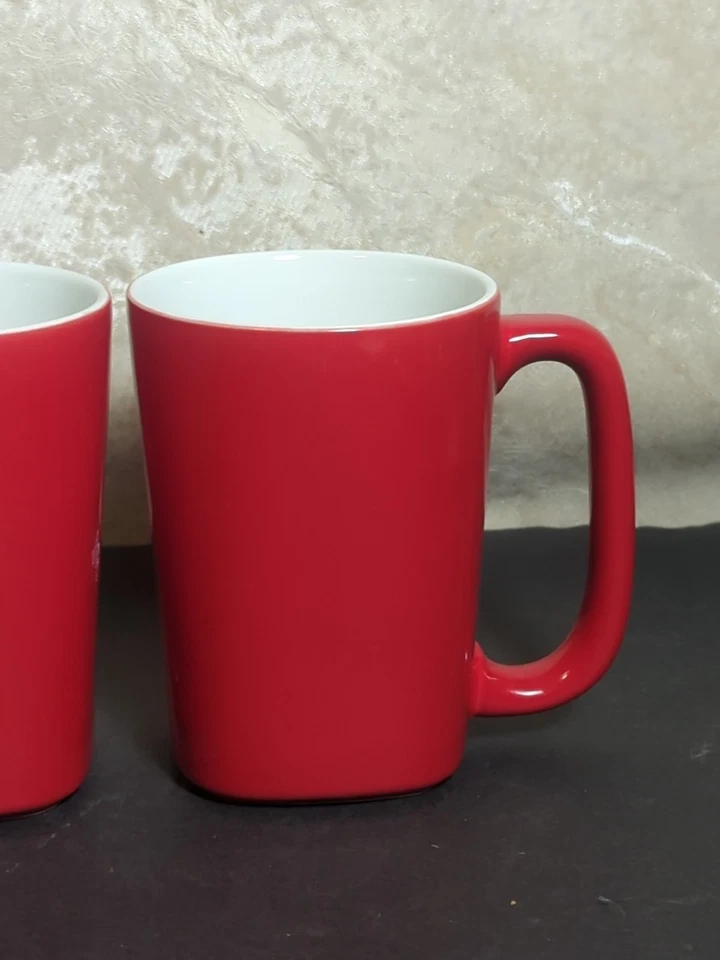 Juego de 2 tazas rojas Rachel Ray redondas y cuadradas 14 oz taza de té de café rojo y blanco  Foto 3 de 4