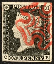 SG2 1d black, 1840, plate 1A, CB, a lovely 4 margin example