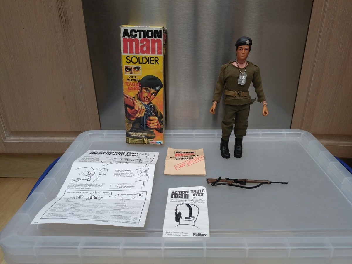 Vintage Action Man Soldier With Moving Eagle Eyes Boxed Palitoy