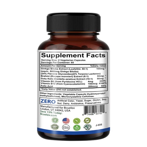 Ginkgo Biloba, 5000 mg, dosis alta (24% flavonas), 120 cápsulas - vegano, SIN TRANSGÉNICOS - Imagen 2 de 14