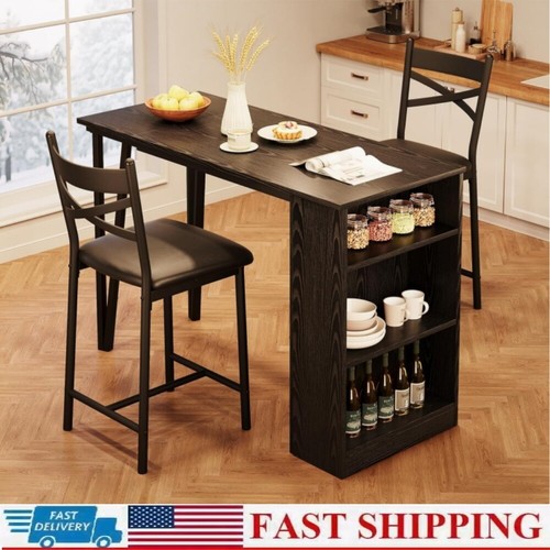 3-Piece Dining Table Set, Counter Height Kitchen Table with Storage Shelves