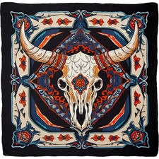 Wyoming Traders Wild Rag Southwest Steer Skull Print 100 Silk Scarf - 34.5"