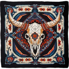 Wyoming Traders Wild Rag Southwest Steer Skull Print 100% Silk Scarf - 34.5"