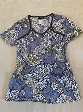 Runway by Cherokee scrub top XS womens grey butterfly floral