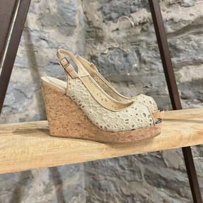 Jimmy Choo Prova Floral Embroidered Cork Wedge Sandals - 41 IT - 11 US