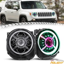 9"inch LED RGB Colorful Headlights For 2015 2016 2017 2018 Jeep Renegade