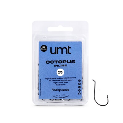 100 Pack 2/0 Octopus Inline Fishing Hooks for Saltwater and Freshwater