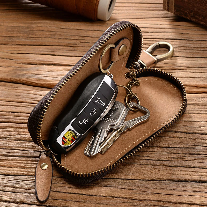 Genuine Leather Car Key Holder Zipper Keychain