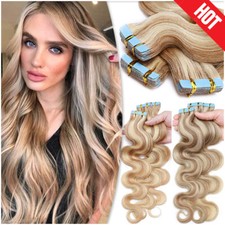 60PCS 150G THICK Tape In Russian Remy Human Hair Extensions Skin Wefts Body Wave