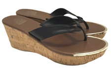 Wedge Sandals Womens Sz 9 Platform Black w Goldtone Trim Cork Dolce Vita DV