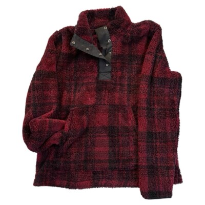 Eddie Bauer Women s Fleece Pemba Snap Pullover Zinfandel / Black Plaid Size M