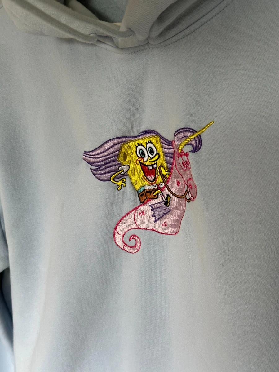 Spongebob Squarepants Unicorn Riding Hoodie Powder Blue Medium Unisex