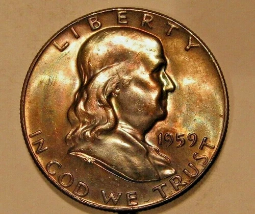 1959 FRANKLIN HALF DOLLAR TONED AND UNCIRCULATED id no c-303