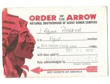 1972 Blue Heron Lodge 349 OA Order of the Arrow Membership Card Boy Scouts CG