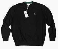 Lacoste Long Sleeve Regular Fit V-neck 100% Organic Cotton Sweater MENS BLACK X