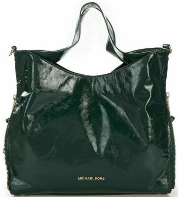 MICHAEL KORS DEVON GREEN CALF LEATHER GOLD CHAIN