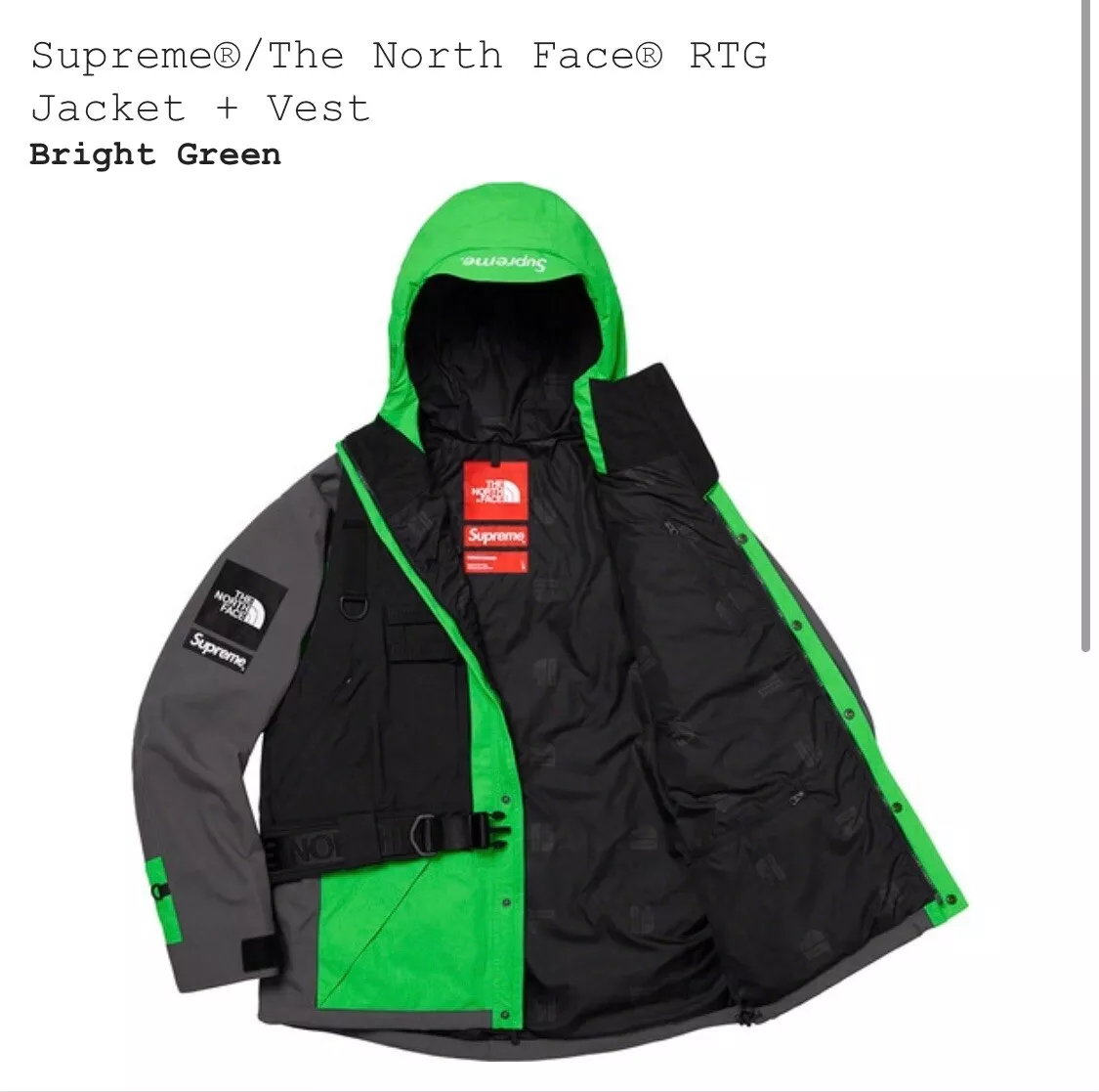 Supreme The North Face RTG Jacket And Vest Bright Green Size Small