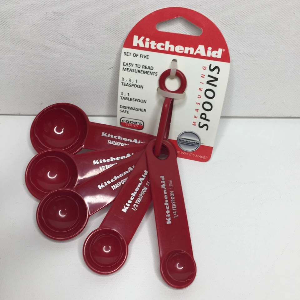 KitchenAid Set of Five Measuring Spoons Red Cooking Baking Food Yum Kitchen Aid - Image 2 of 4