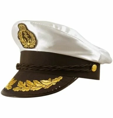 ADULT SAILOR CAPTAIN HAT SATIN Yacht Boat Navy Fancy Dress Costume Sea Marine UK