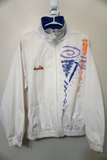 Vintage Diadora Track Soccer Sport Jacket Windbreaker White Mens Large 52