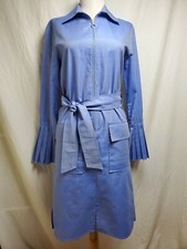 Christina Economou Resort 2018 Pleated Bell Sleeve Shirt Dress Sz 34 4 Blue Belt