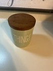 Rae Dunn Green “Things” Canister Jar Container with Wooden Lid New