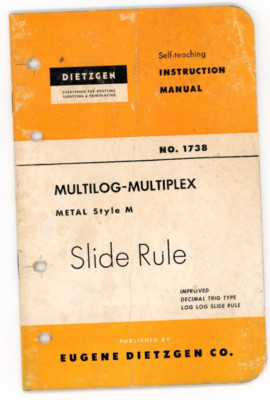 1956 Dietzgen Slide Rule Multilog Multiplex Metal Style M Instruction Manual