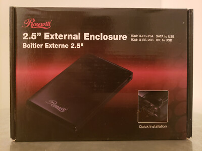 New. Opened Box Rosewill 2.5'' External Enclosure RX81U-ES-25B IDE to USB