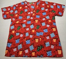 Shana Scrubs Womens Med Christmas Presents V-Neck Pockets Pit To Pit 21in Red