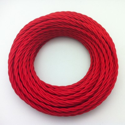 50m Design Textilkabel Stoffkabel Rot 3x0,75 geflochten Top EU Qualität 