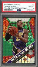 LeBron James Card 2019-20 Panini Mosaic Will To Win Green Mosaic #7 PSA 8