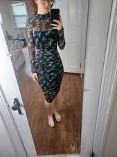 ALICE + OLIVIA Delora Black Floral Ruched Bodycon Long-sleeved Dress