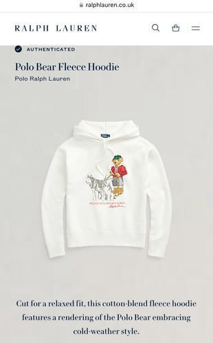 Polo RALPH LAUREN BEAR HOODIE Teddy White Dog Casual Trip Present size L Large - Picture 8 of 18