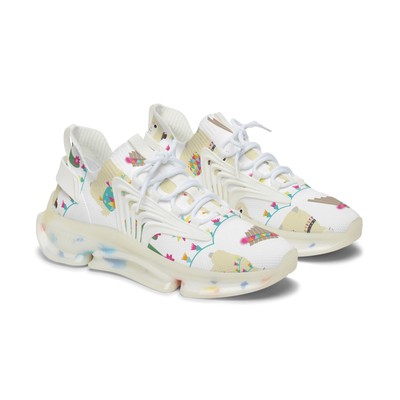 White Llamas and Cactus Women's Mesh Sneakers