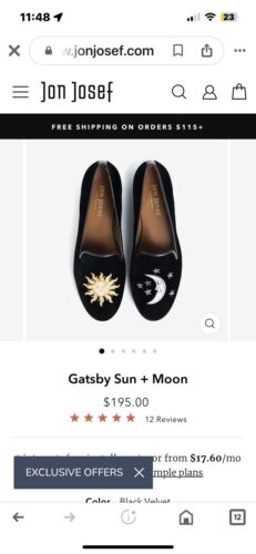 Jon Josef Gatsby Sun & Moon Slipper8.5 Black Velvet Flat Spain - Afbeelding 1 van 13