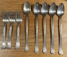 8 Pc Lot Vintage NSC, National Silver Co. 1930 Florence Pattern SP Flatware