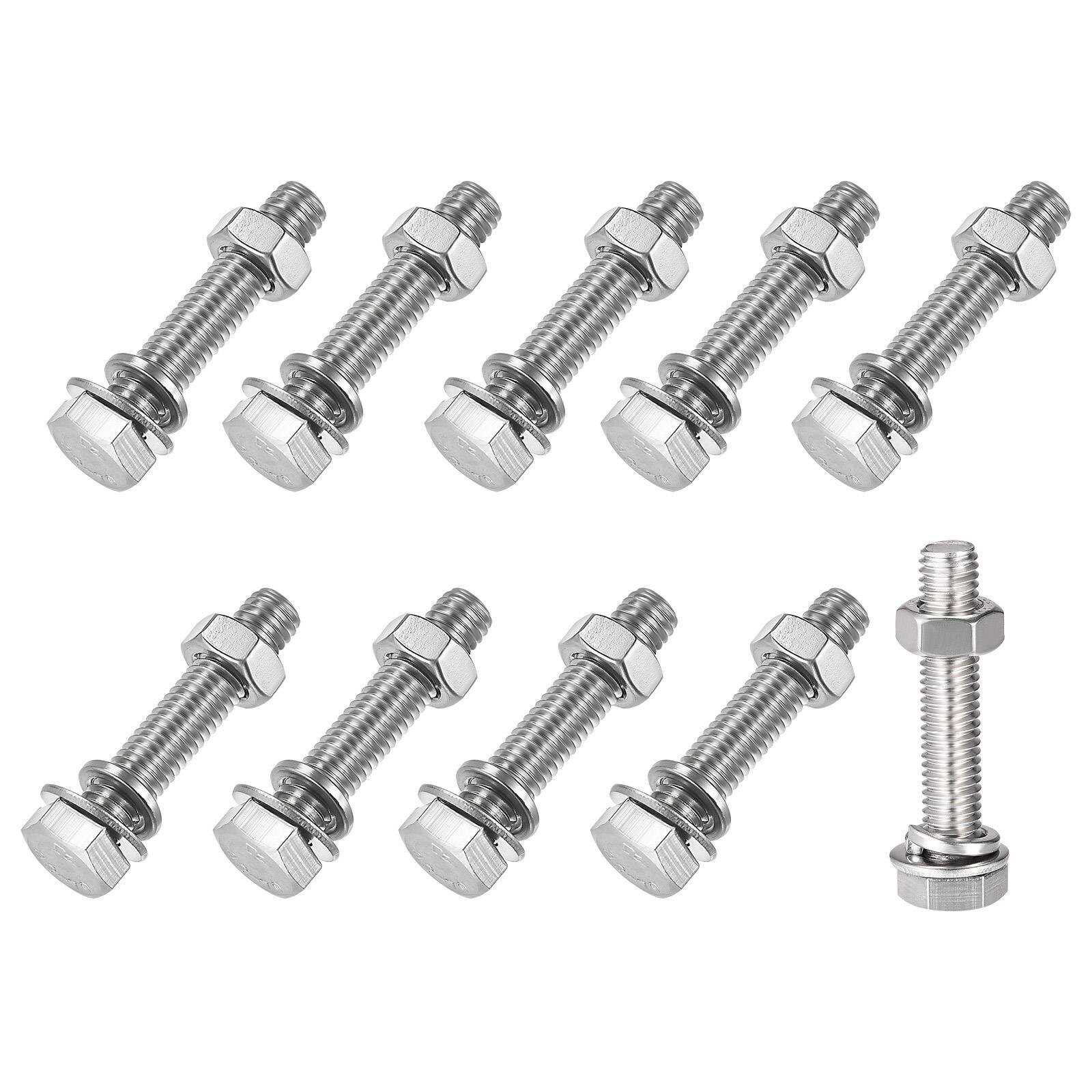 Hex Head Screws Bolts, Nuts, Flat & Lock Washers Kits (M8x40mm) 10Sets