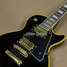 Black Beauty Custom Electric Guitar Gold Hardware Block Inlays Yellow Binding