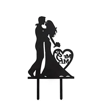 7" Black Silhouette Mr and Mrs Bride Groom Acrylic Cake Toppers Party Decoration